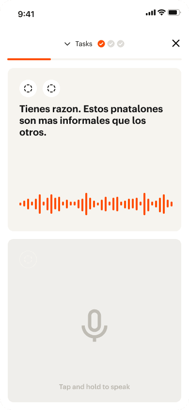 AI speaking state: message appears with audio waveform