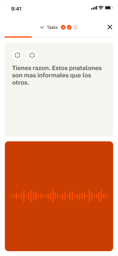 User speaking state: tap-and-hold with real-time audio waveform