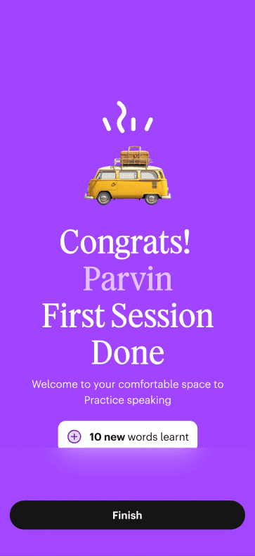 Final feedback: celebratory screen with warm tone and encouragement